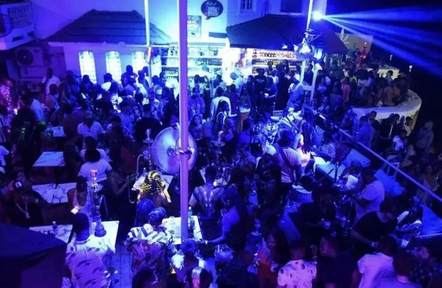 Club crowd under blue lights