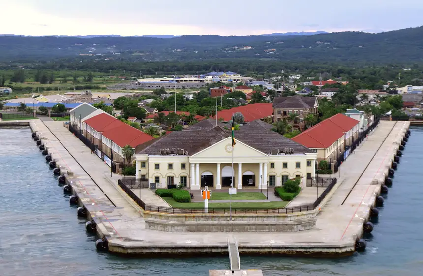 Historic Falmouth cruise port from above, Trelawny